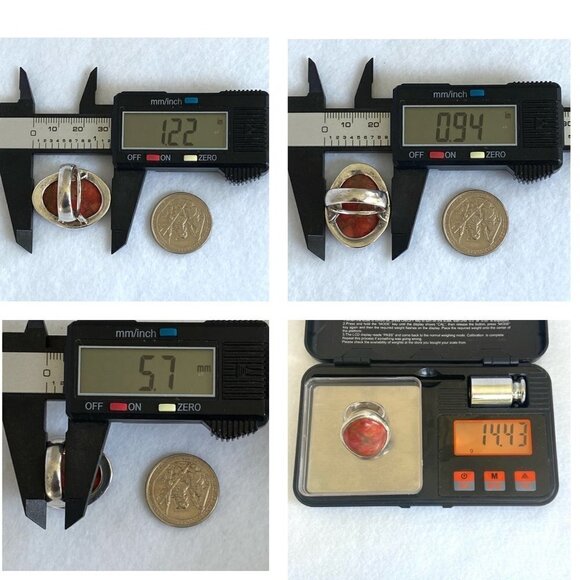 BARSE Sterling Silver 925 Thai Large 1.22" Oval Red Sponge Coral Ring Sz 6.75 - Picture 10 of 16